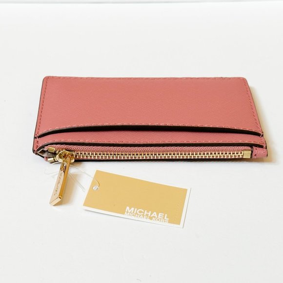 Michael Kors Jet Set Travel Top Zip Card Case Wallet Rose - Picture 3 of 9